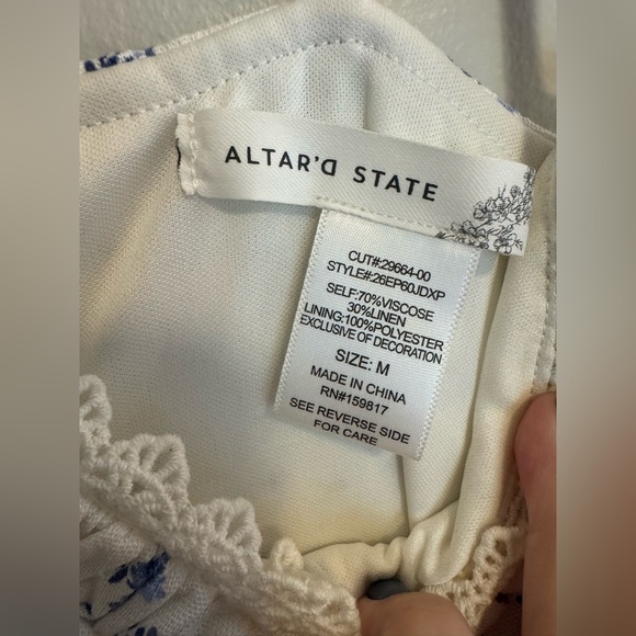 Floral Lace Trim Dress - Blue and White - Picture 3 of 4